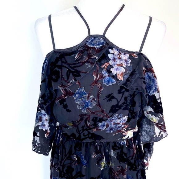 NWT ABS Collection Black Sheer with Velvet Embossed Floral Dress - Picture 8 of 14